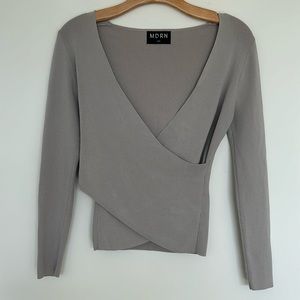Modern Citizen Wrap Sweater Women's S Marlowe V-Neck Cropped Gray Long Sleeve